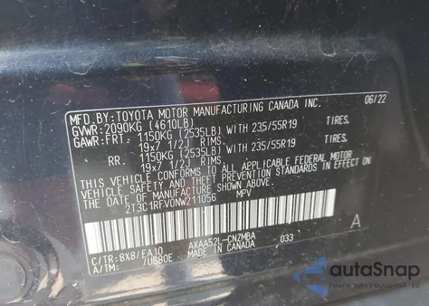 2022 Toyota Rav4 Xle Premium from USA, damaged, VIN 2T3C1RFV0NW211056
